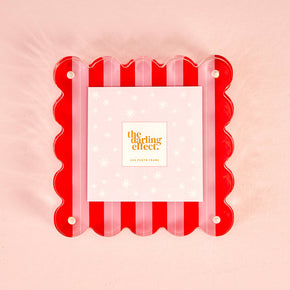 Peppermint Stripes Square Scalloped Acrylic Frame