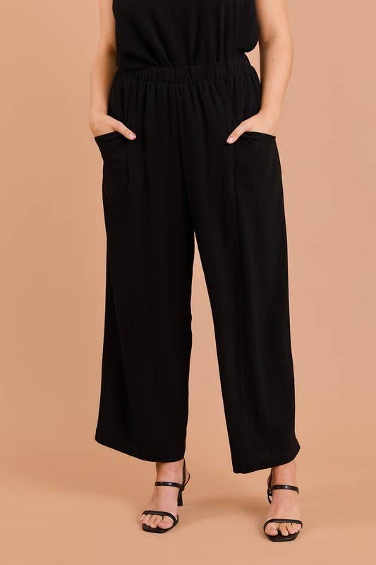 Plus Black Elastic Waist Front Pocket Pants