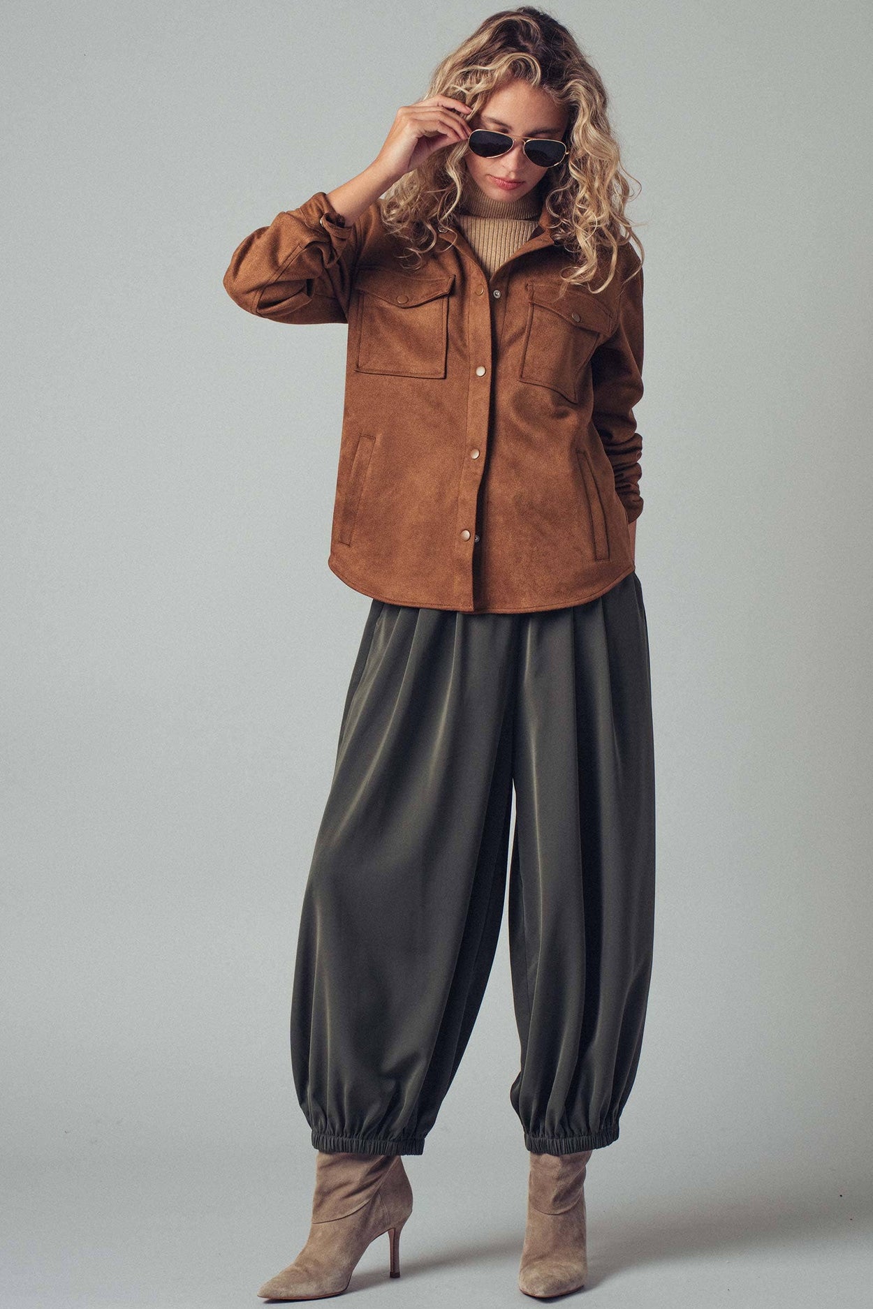 Camel Faux Suede Button-Up Shacket