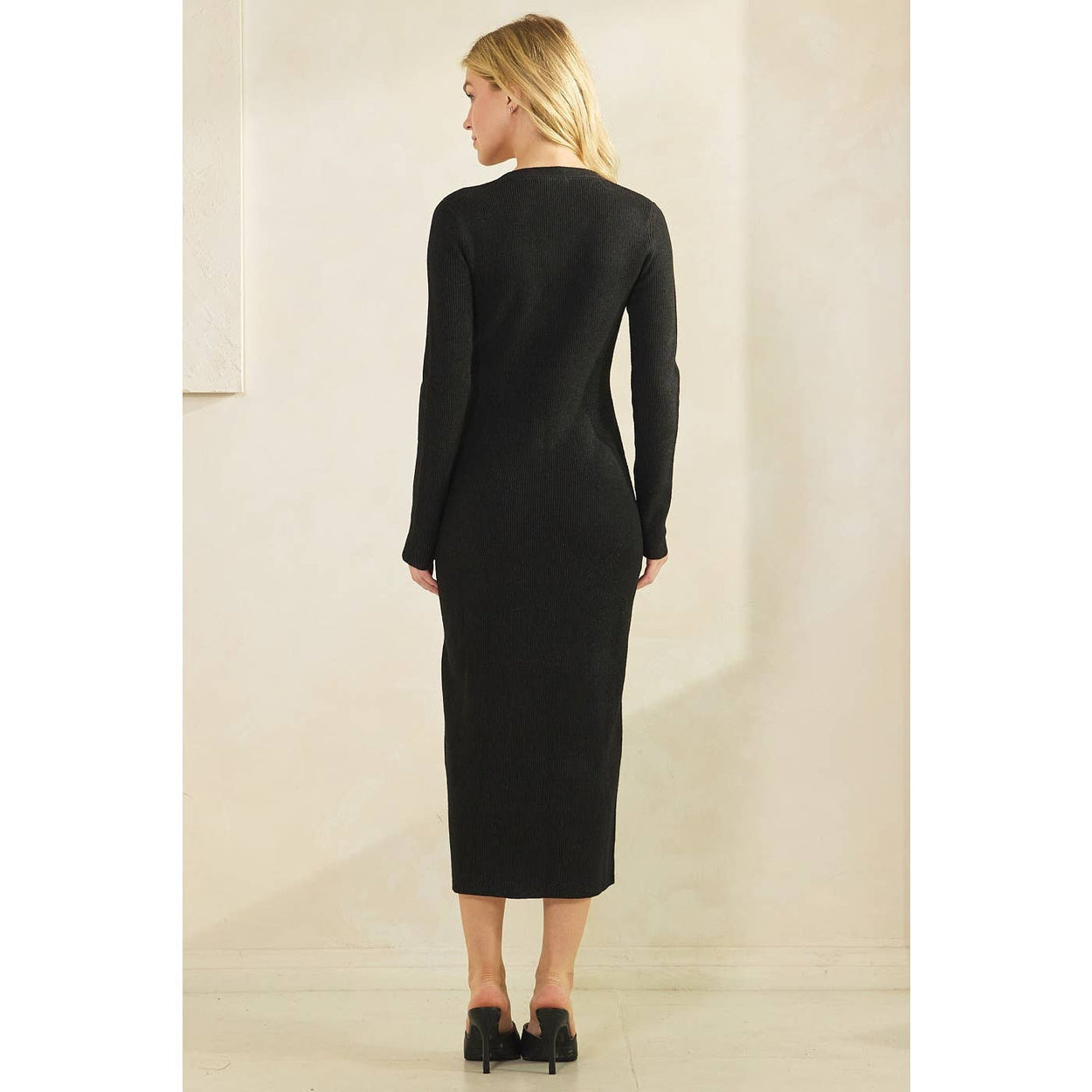 Black Button Down Sweater Midi Dress