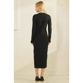 Black Button Down Sweater Midi Dress