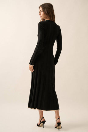 Black Ribbed Maxi Sweater Dress