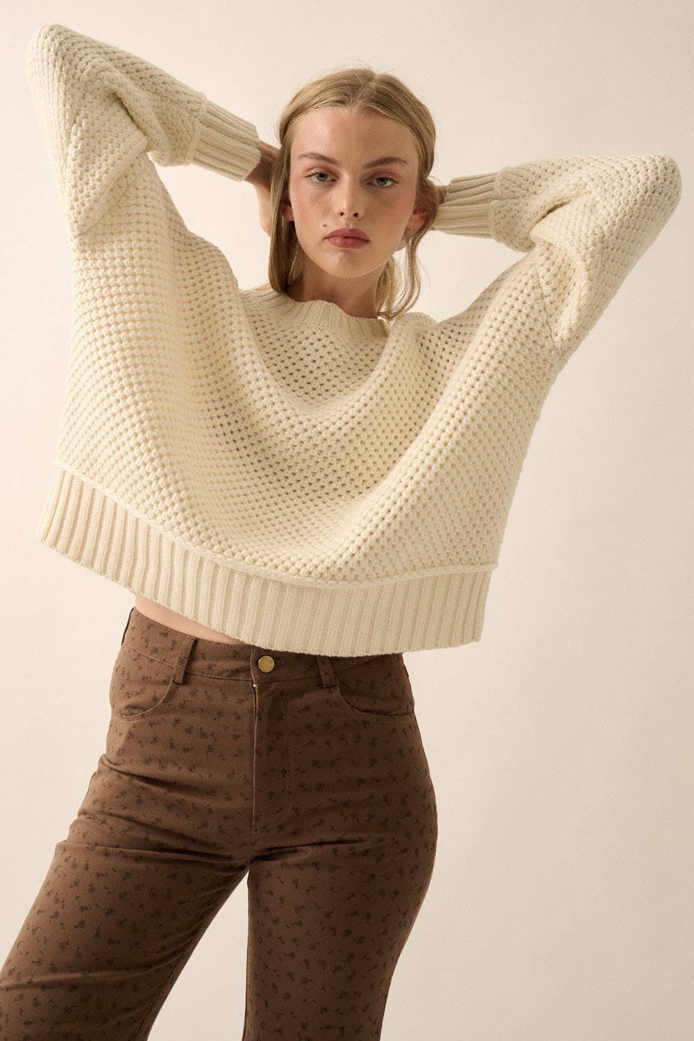 Cream Crochet-Knit Sweater