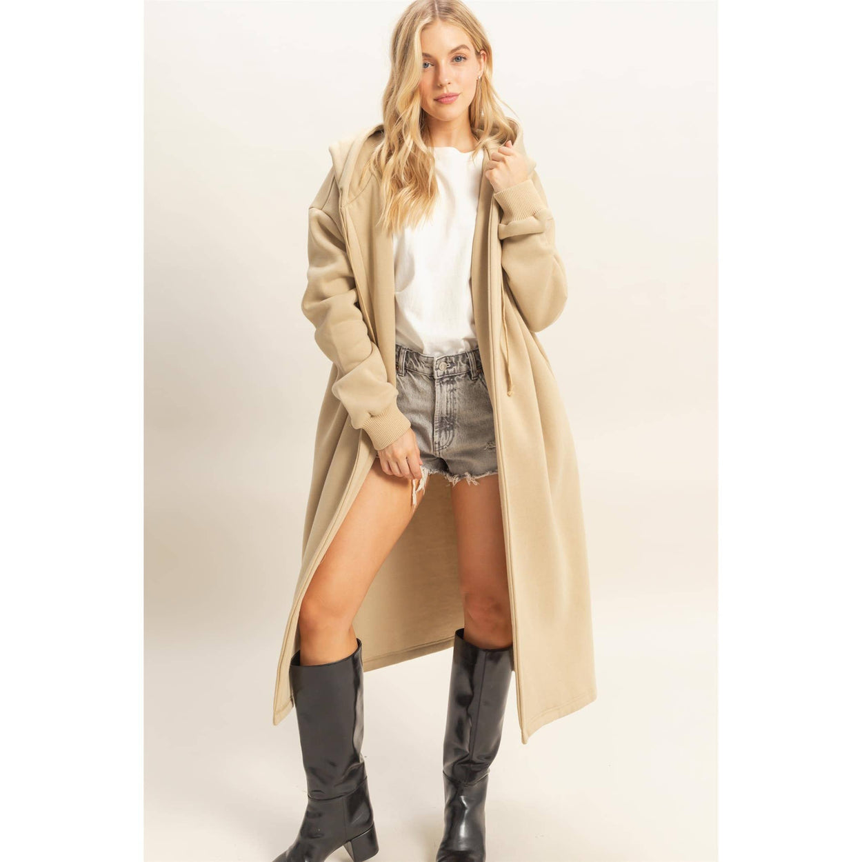 Grey Fleece French Terry Hood Coat