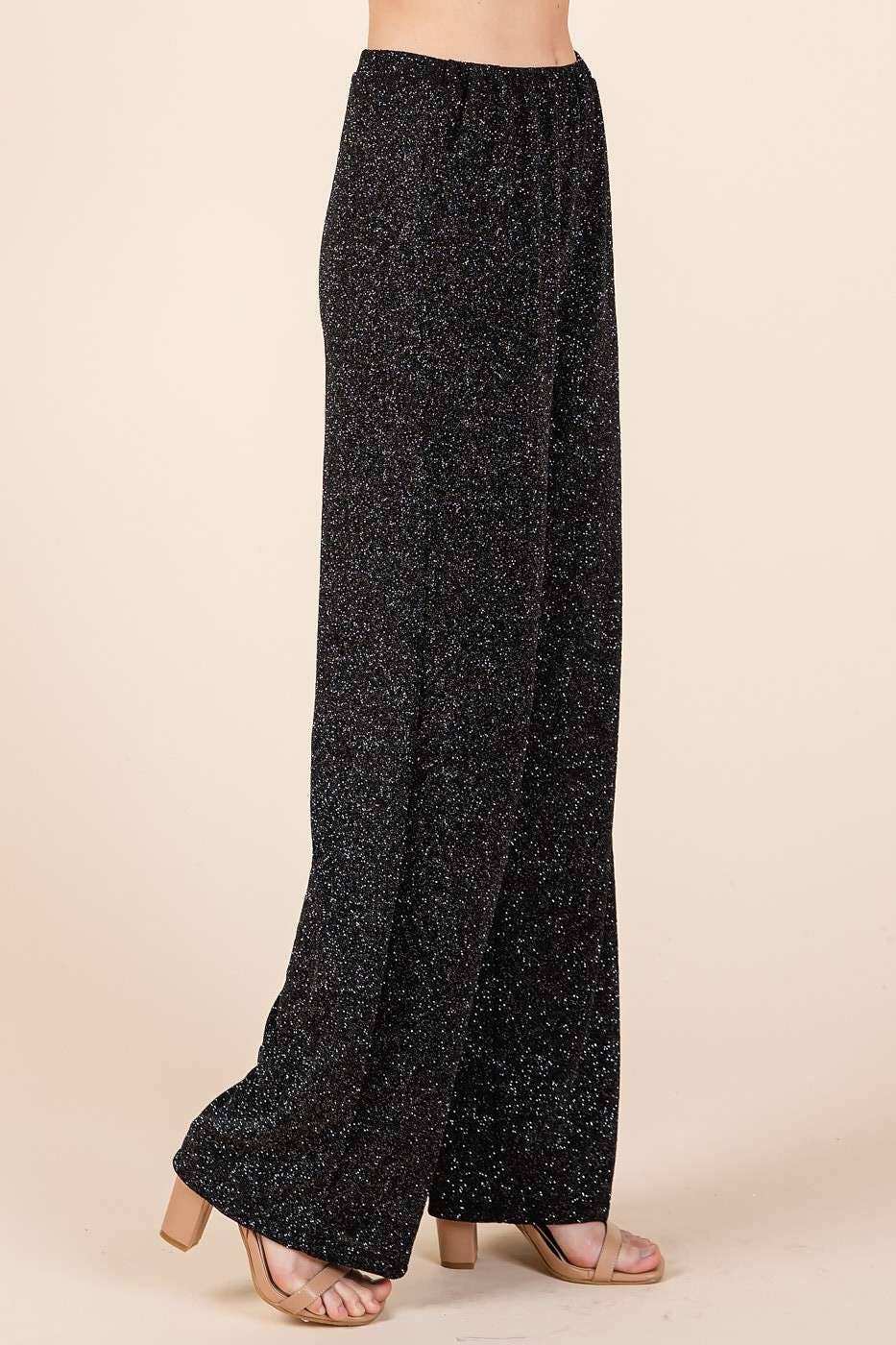 Black Glitter Relaxed Straight Pants