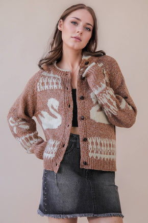 Mocha Oversized Graphic Casual Knit Sweater