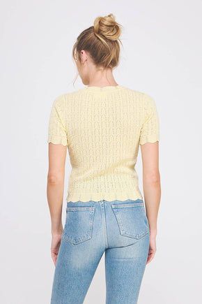 Butter Yellow Pointelle Knit Top