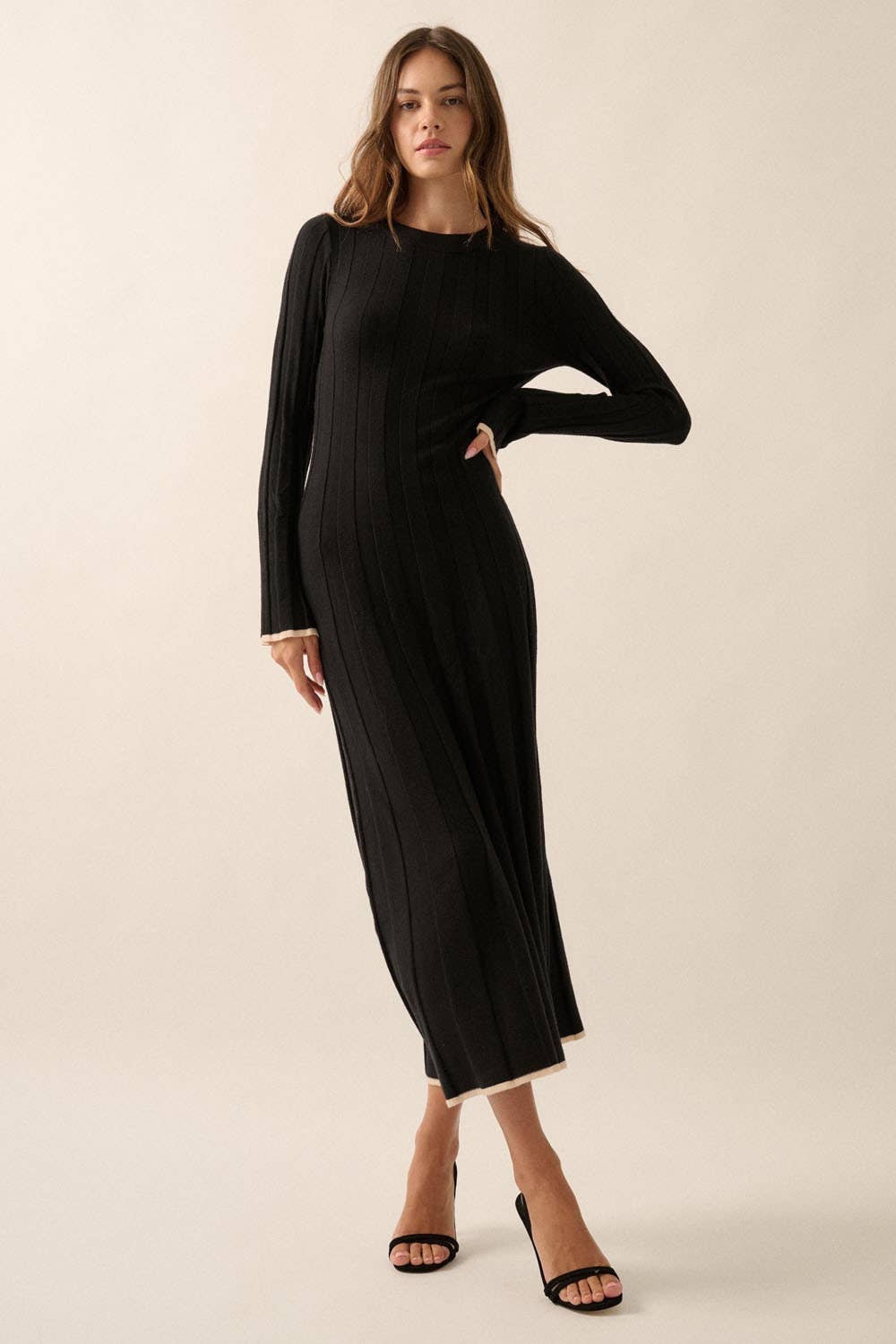 Black Ribbed Maxi Sweater Dress