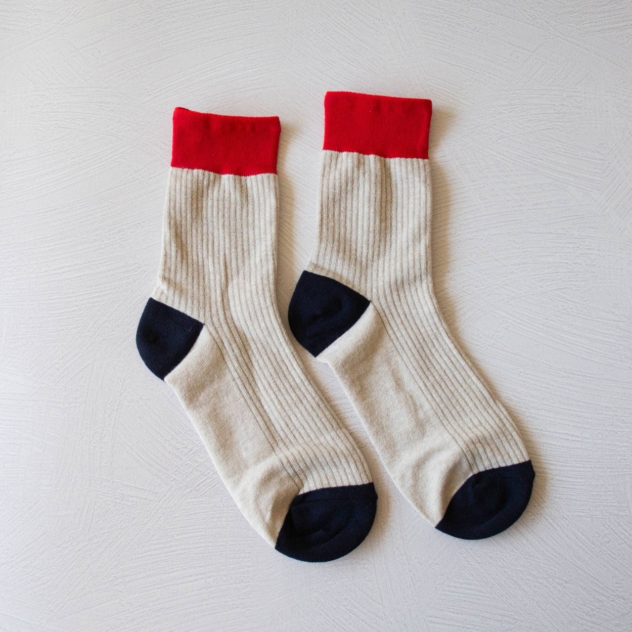 Red & Navy Color Block Socks