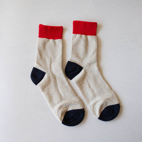 Red & Navy Color Block Socks