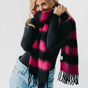 Pink & Cream Stevie Striped Tassel Scarf