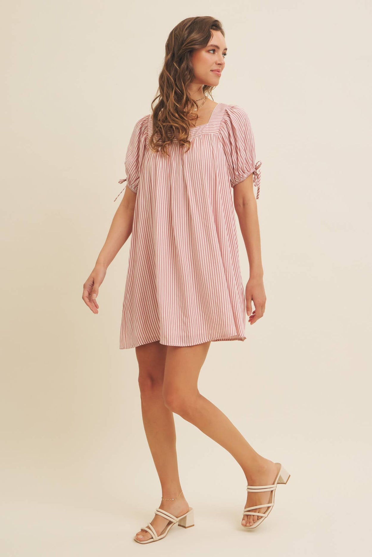 Red Stripe Puff Sleeve Mini Dress