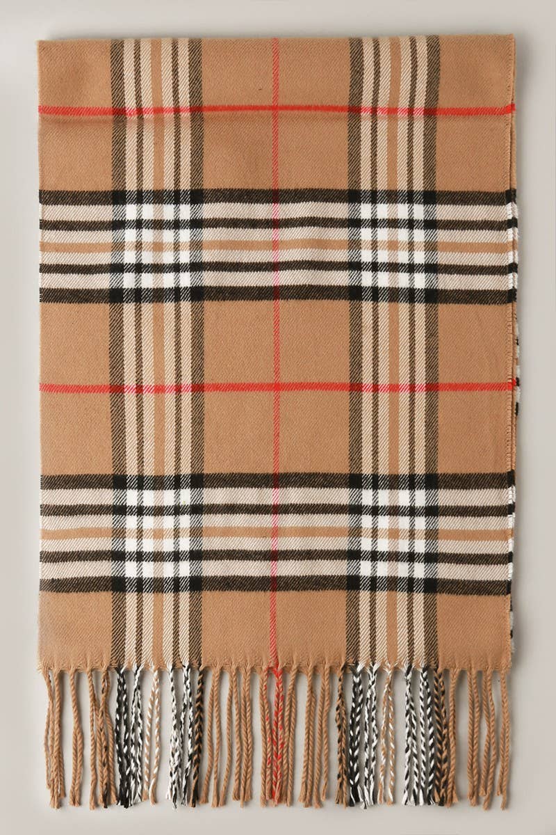 Giant Check Cashmere Feel Muffler Scarf In Brown