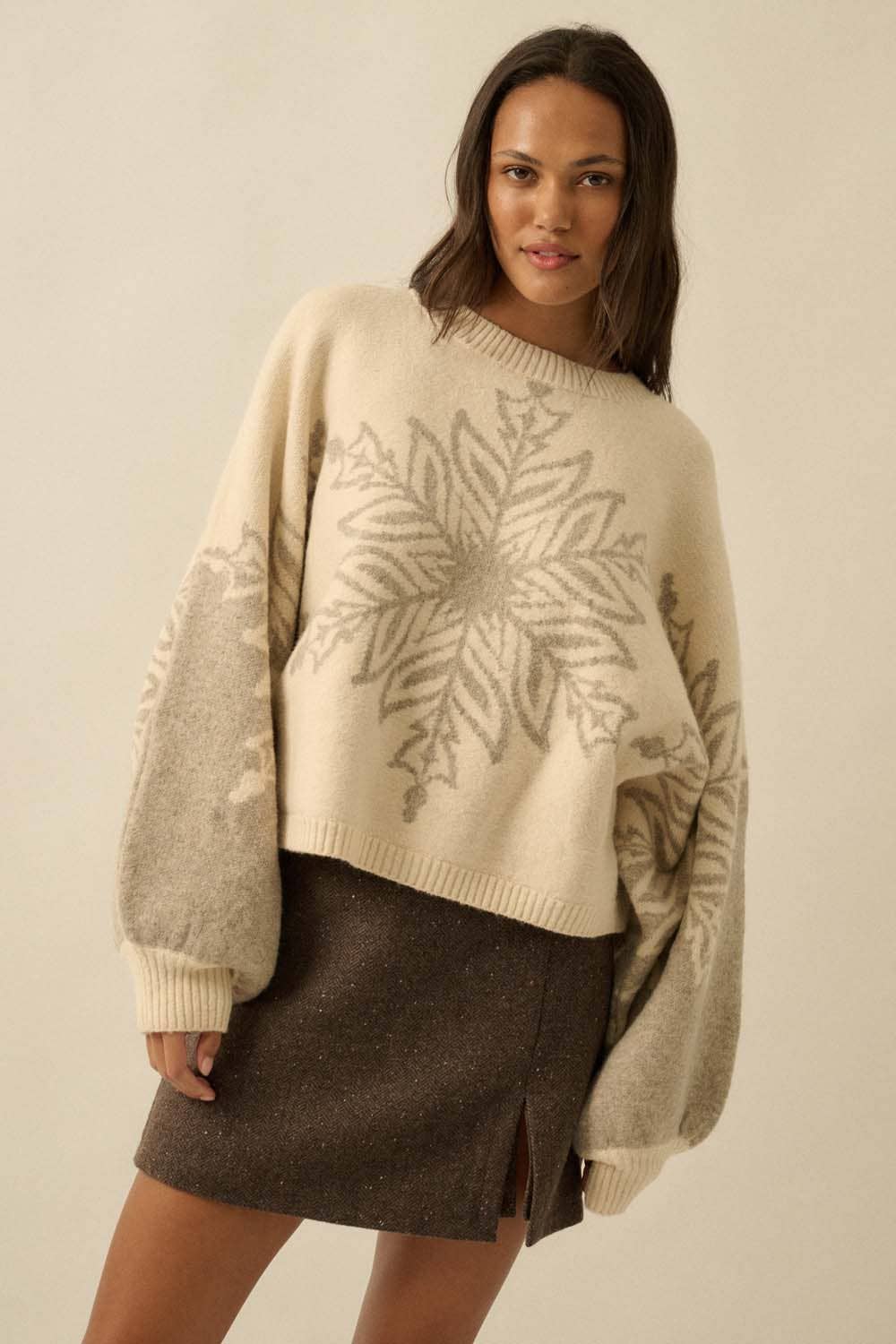Cream Snowflake Dolman Sleeve Sweater