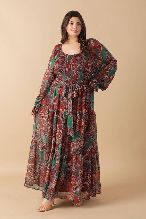 Plus Wine Teal Printed Woven Maxi Dress