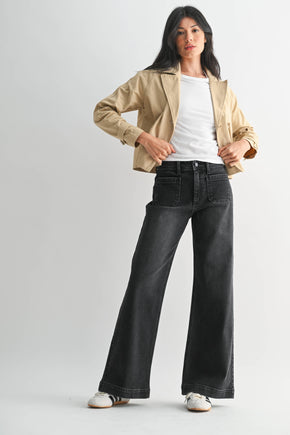 Black Patch Pocket Wide Leg Jean