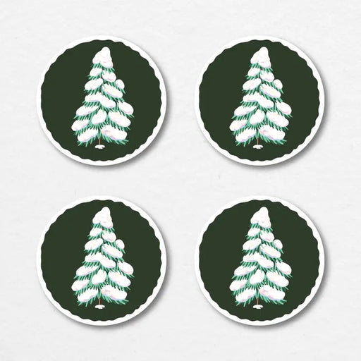 Snowy Boughs Christmas Pine Tree Illustrated Coasters