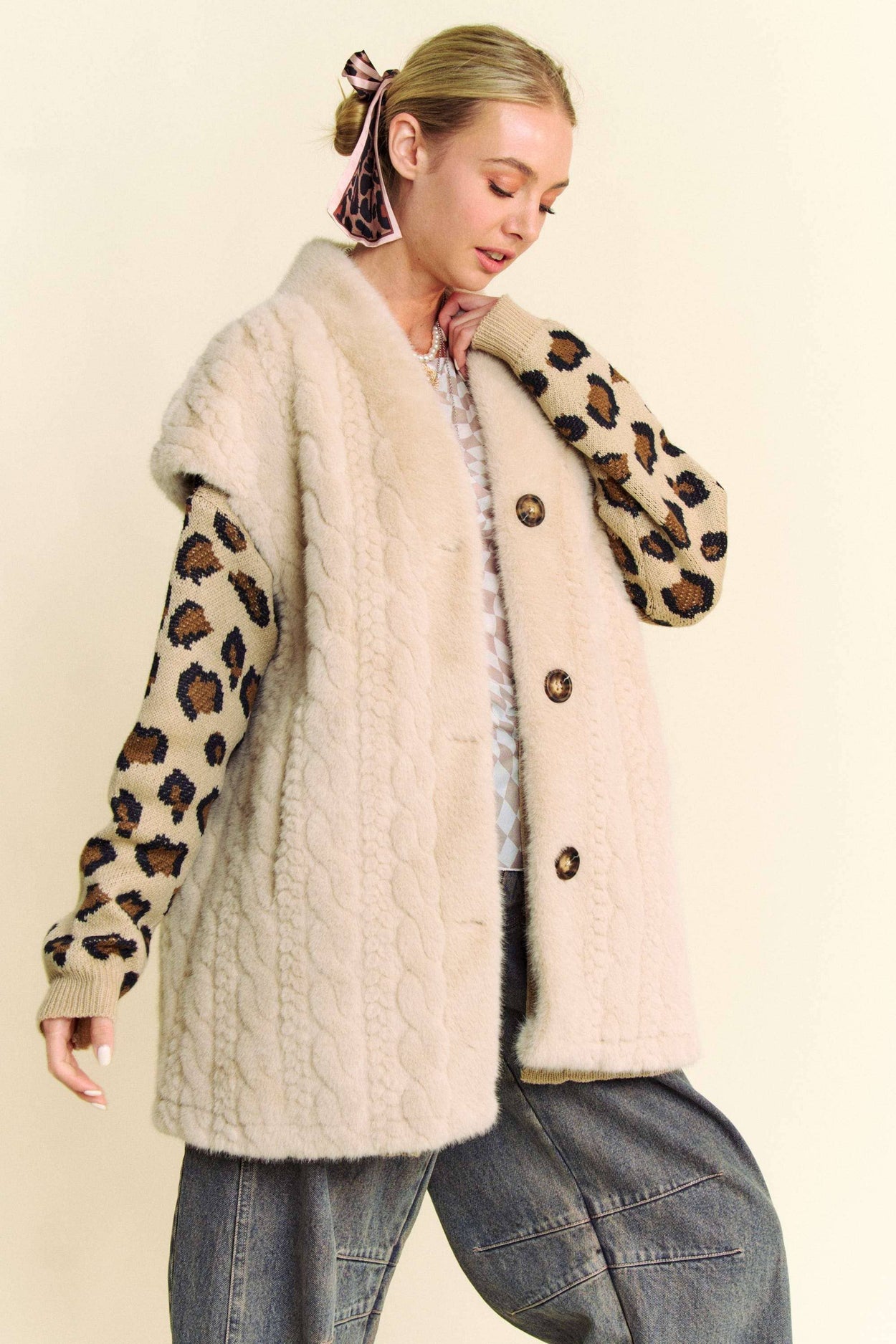 Cream Single Breasted Fuzzy Fur Vest