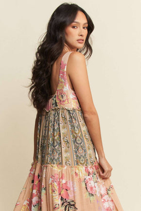 Plus Floral Boho Mixed Stripe Maxi Dress