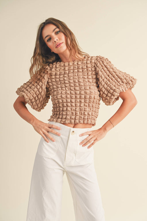 Tan Balloon Sleeve Blouse