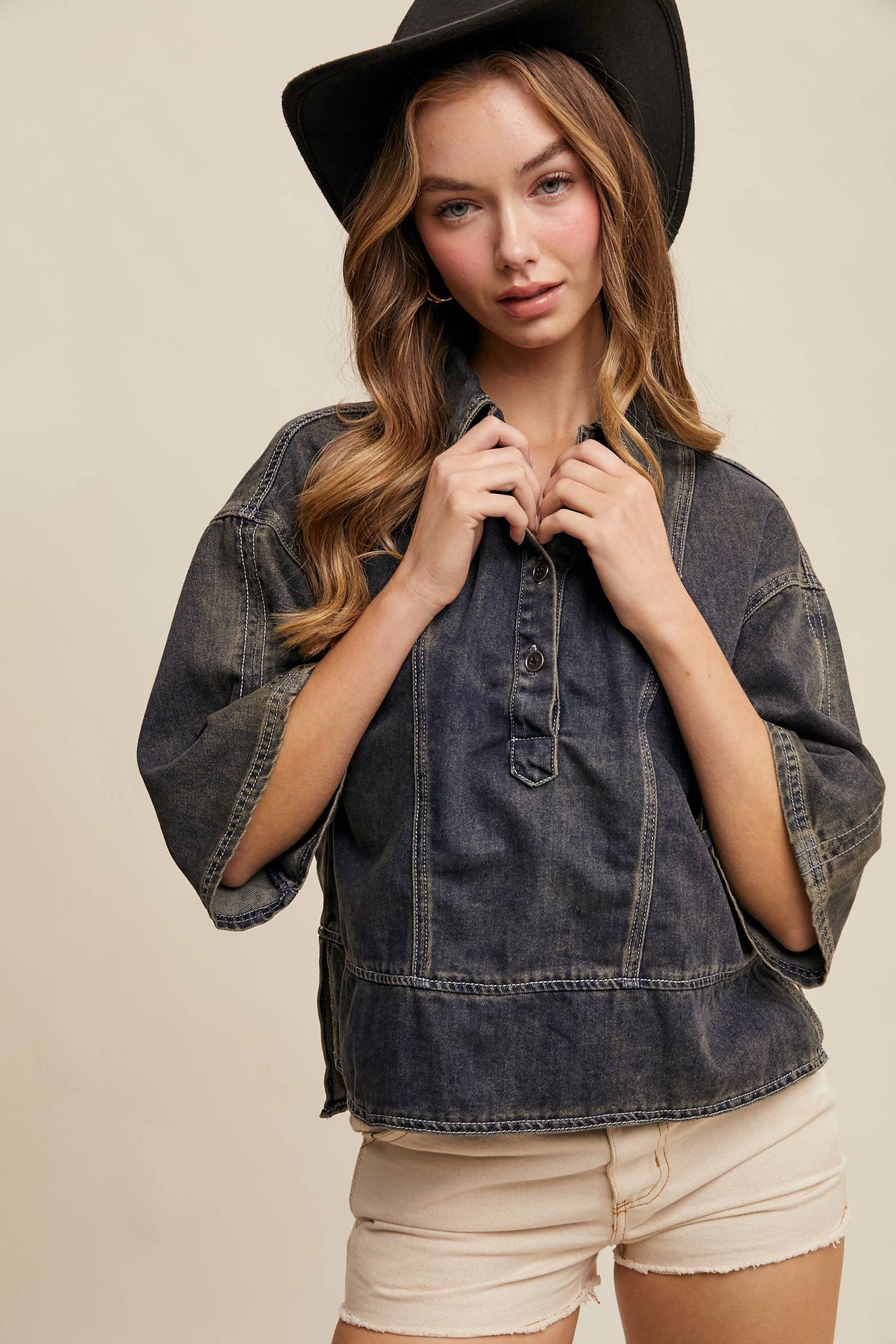 Denim Collared Oversized Top