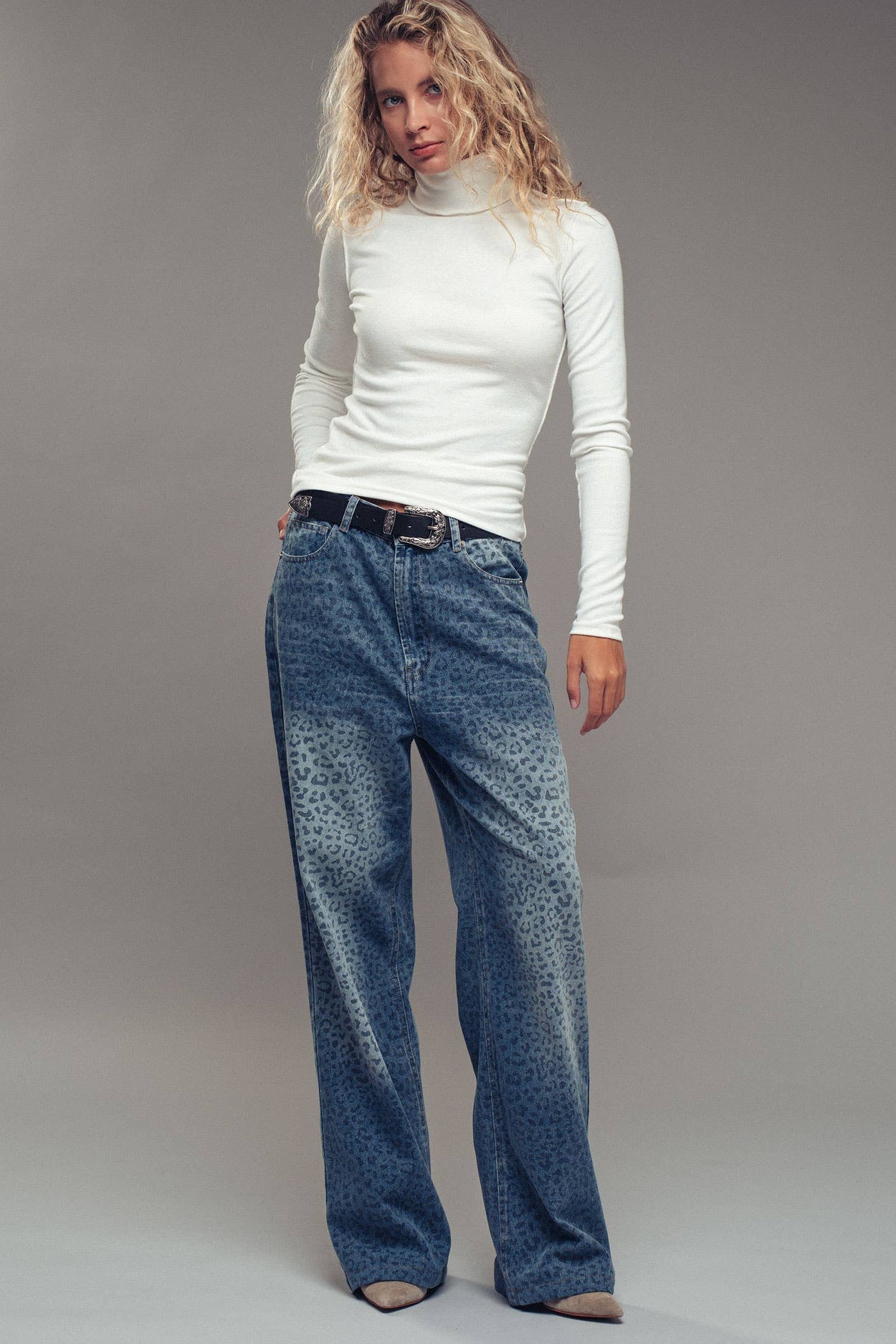 Ivory Striped Turtleneck Knit Top