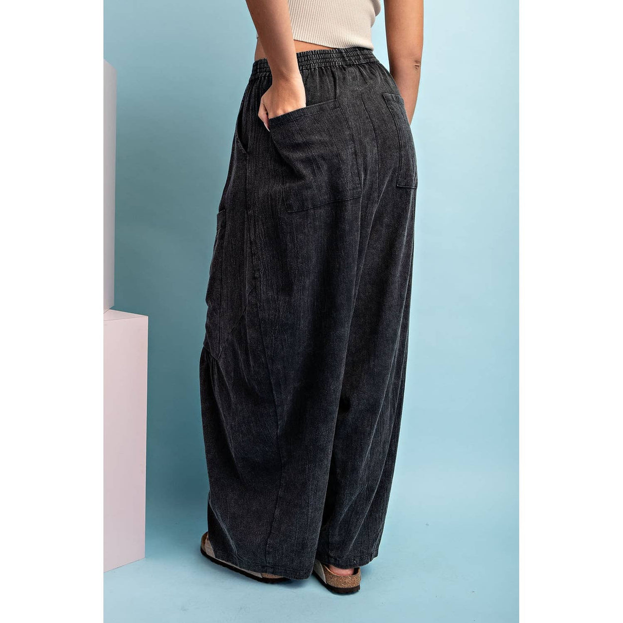 Ash Black Mineral Washed Wide Leg Pants