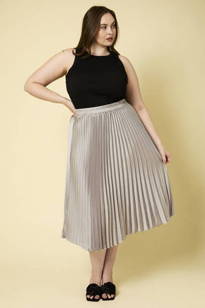 Plus Silver Sunburst Pleated Satin Skirt