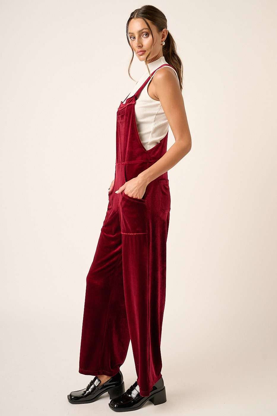 Wine Velvet Overalls