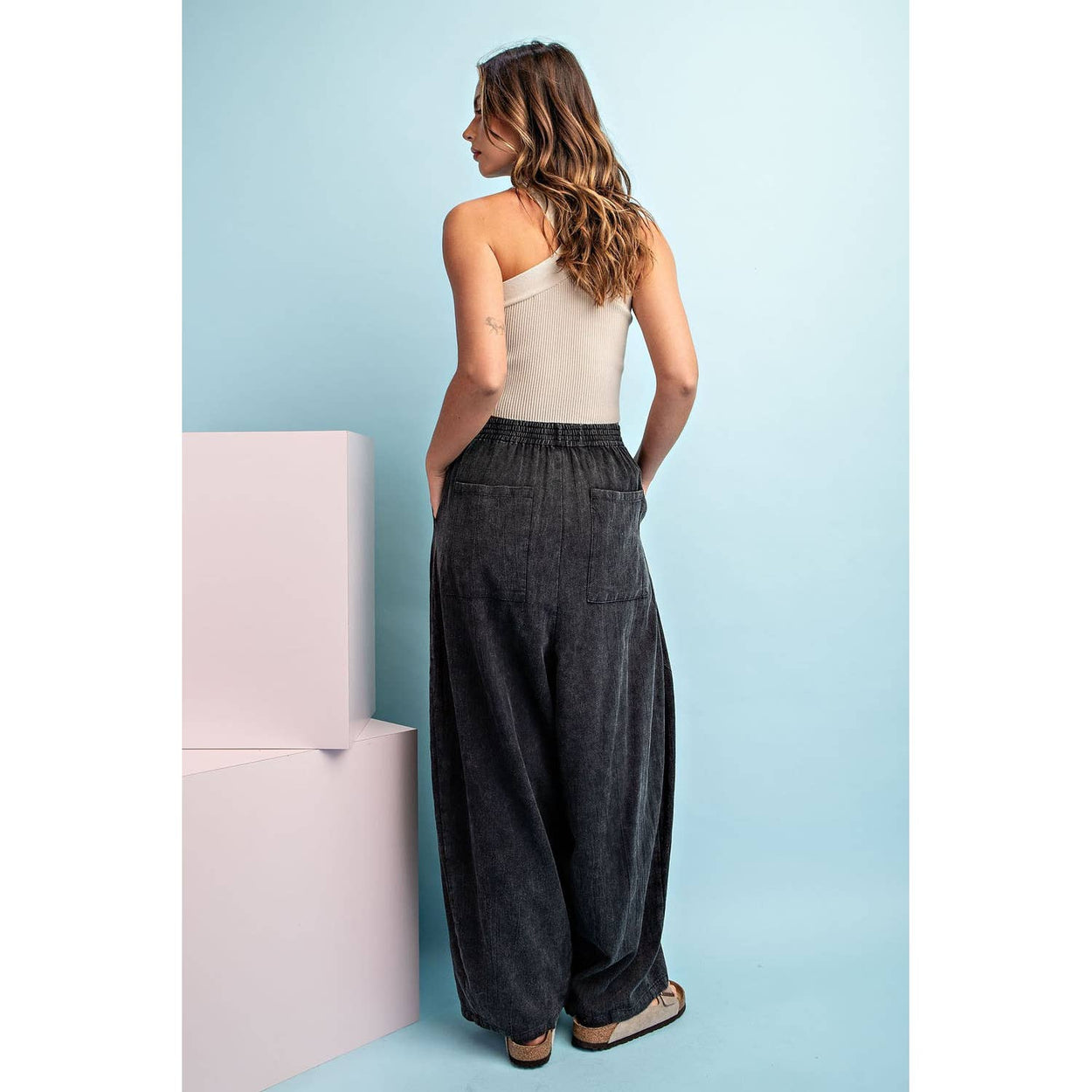 Ash Black Mineral Washed Wide Leg Pants