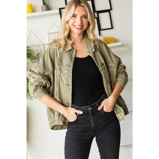 Plus Oversize Olive Denim Jacket