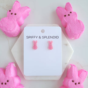 Pink Glitter Bunny Studs