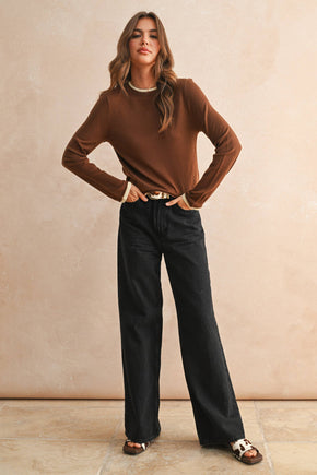 Brown Long Sleeve Knitted Top