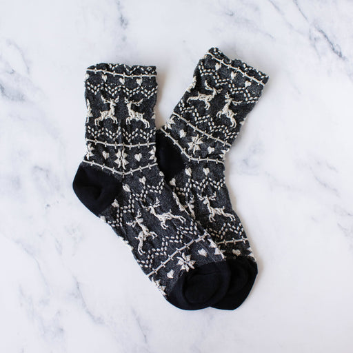 Black Christmas Glitter Casual Crew Socks