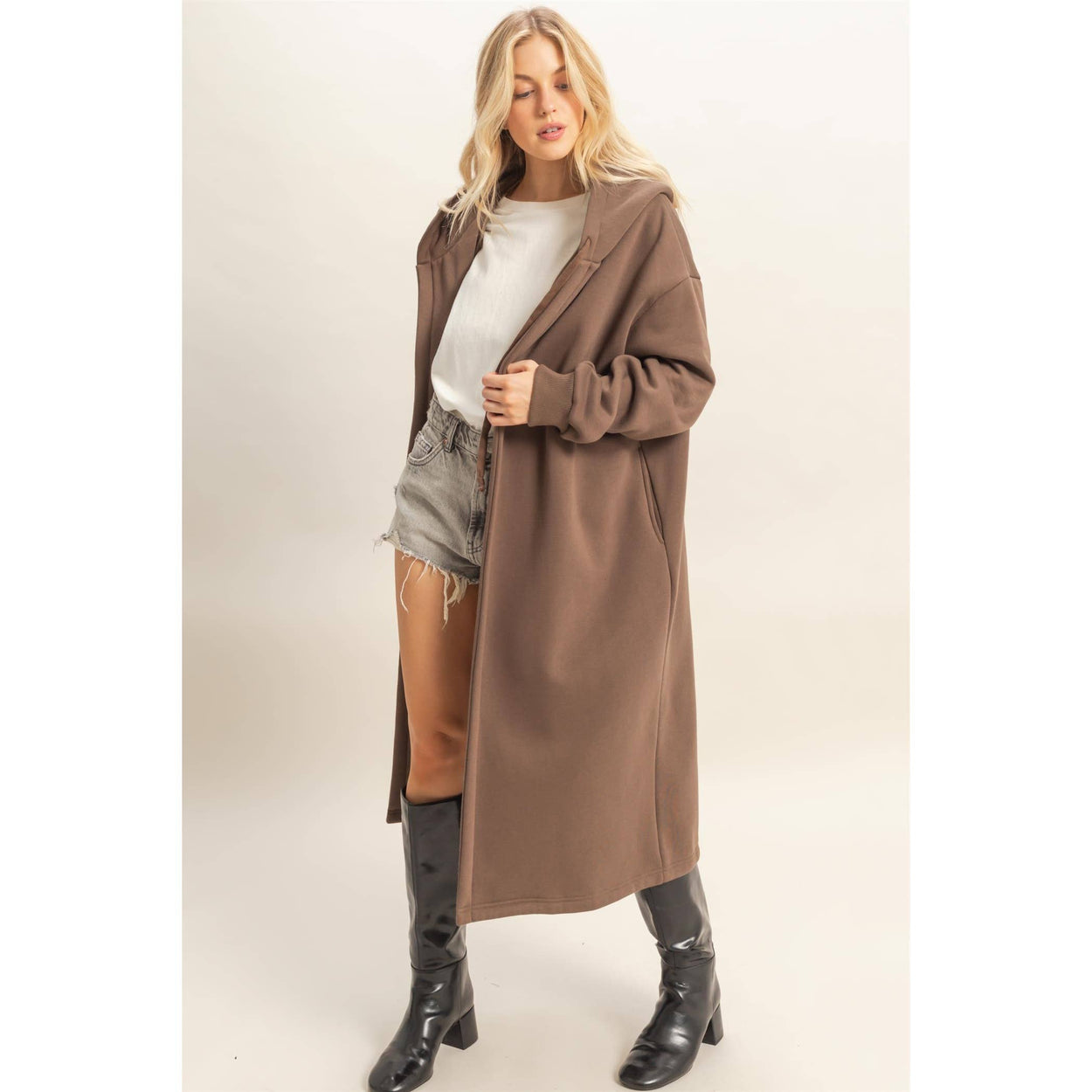 Grey Fleece French Terry Hood Coat