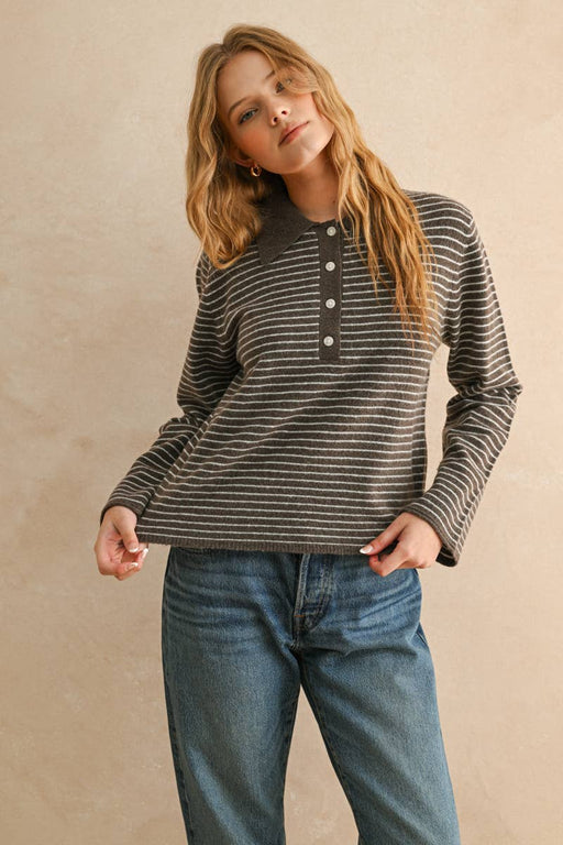 Stripe Log Sleeve Knitted Top