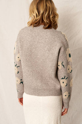 Grey & Green Flower Cloud Pullover Sweater