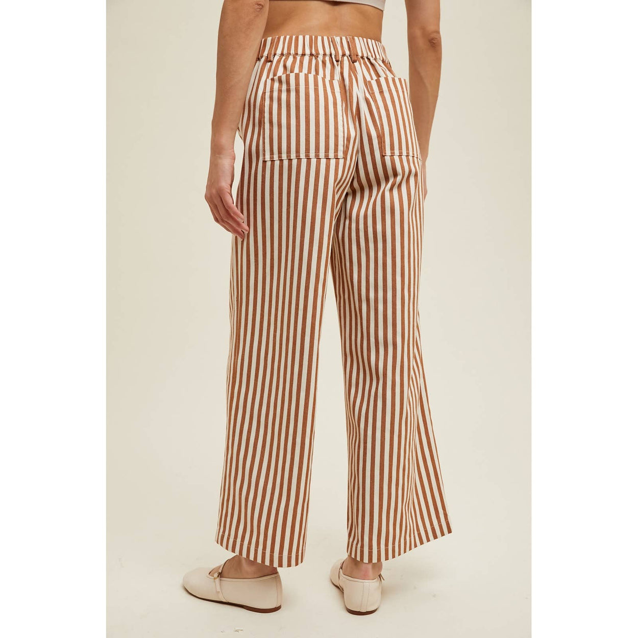 Bronze & Ivory Striped Wide Leg Pants