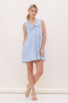 Blue Mini Dress With Buttons & Pockets