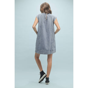 Denim Pleated Detail Mini Dress