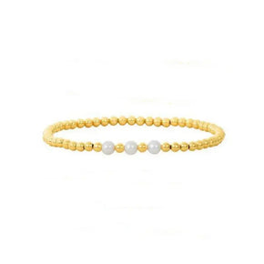Three Small Pearls and Gold Beaded Bracelet
