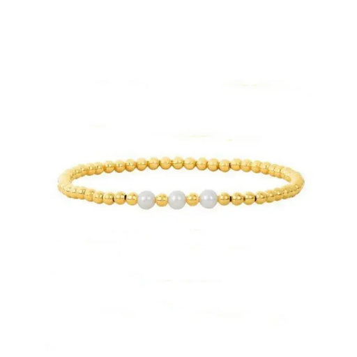 Three Small Pearls and Gold Beaded Bracelet