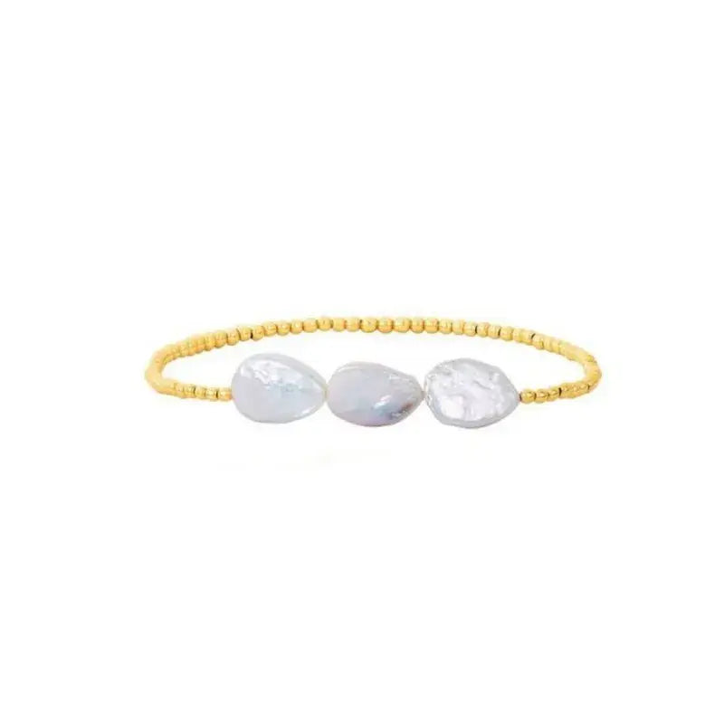 Three Large Pearls and Gold Beaded Bracelet