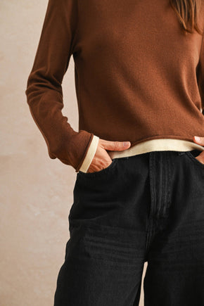 Brown Long Sleeve Knitted Top