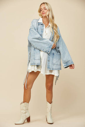 Side Tie Oversized Denim Jacket