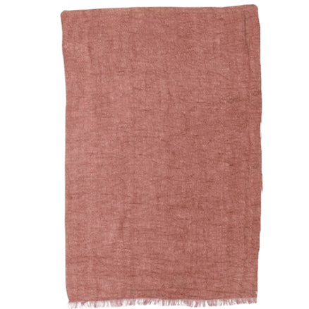 Light Aubergine Stonewashed Linen Tea Towel With Fringe