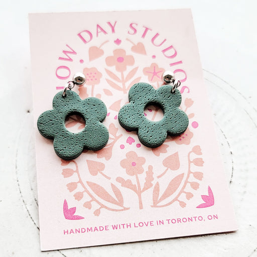 Green Spring Flower Polymer Clay Textured Hoops