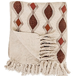 Cotton Blend Printed Throw With Fringe