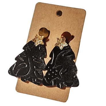 Handmade Black & Gold Christmas Tree Earrings