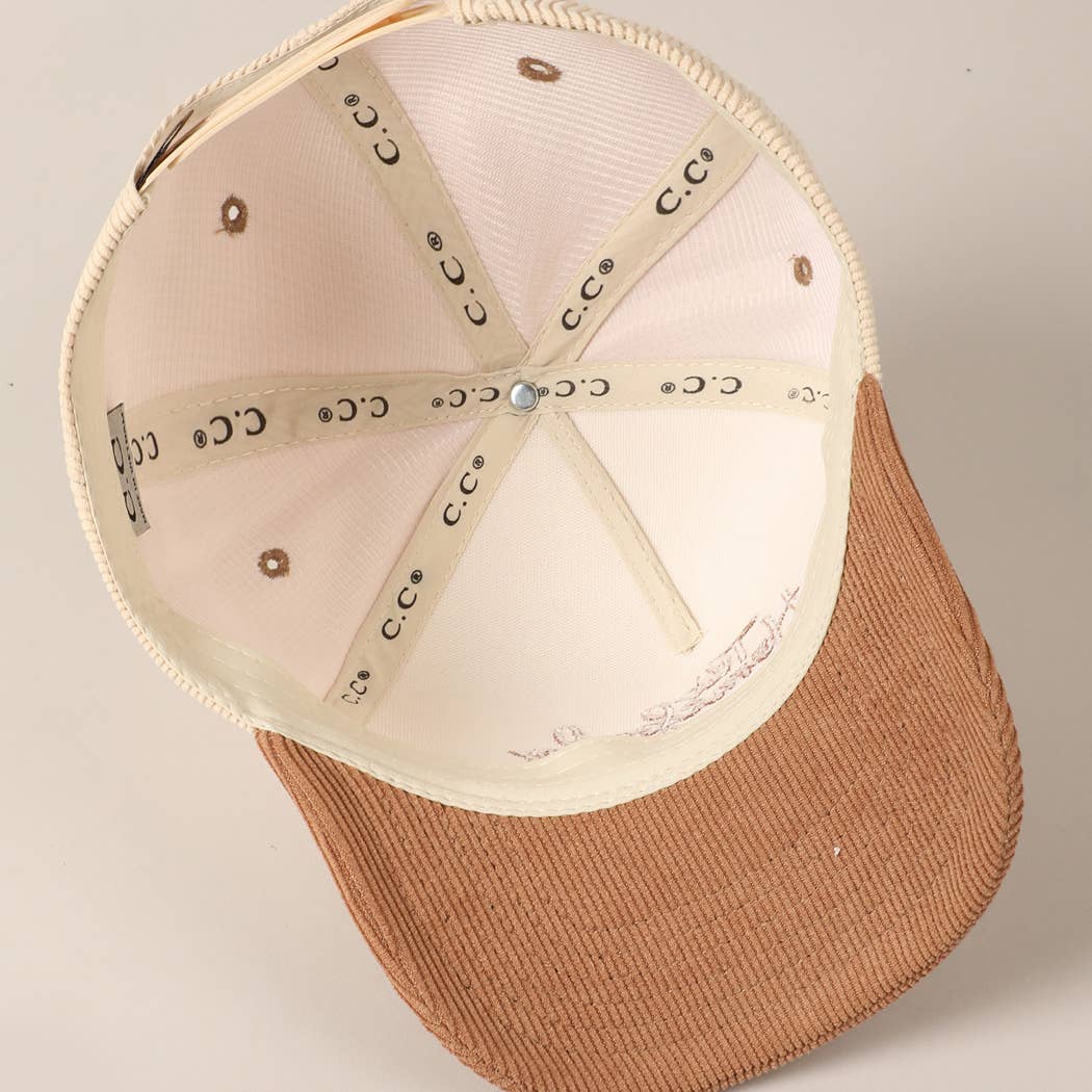 The Homebody Club Two-Tone Corduroy 5 Panel Cap In Beige